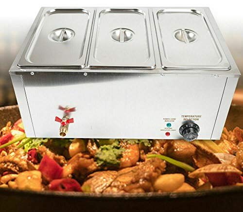 SHZICMY Lot de 3 Poêles de 7 L en Acier Inoxydable - Chauffe-Plat Électrique - Bain Marie avec 3 Couvercles pour Buffet Restaurant