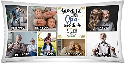 Print Royal Kissen selbst gestalten XXL - mit 7 Fotos Bedrucken - Glück ist einen Opa wie Dich zu haben - Geschenk Geburtstag Weihnachten - Fotokissen in XXL inkl. Füllung, 80x40 cm