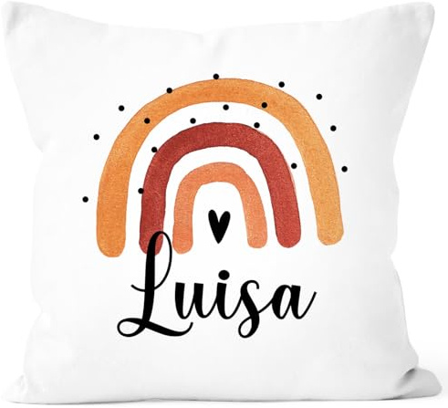 SpecialMe® Kissen-Bezug mit Name Bedruckt Motiv Regenbogen Baumwolle personalisierte Geschenke für Kinder Dekokissen Weiss-rot 40cm x 40cm