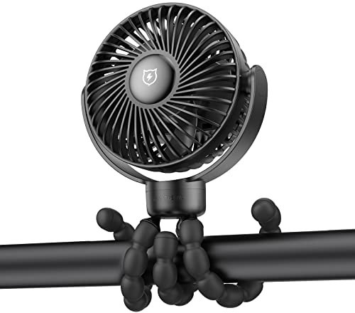 SMARTDEVIL 4000mAh Small Rechargeable Stroller Fan Clip on for Baby, 4 Speeds Car Seat Fan with Flexible Tripod, Dual 360° Rotatable, for Crib, Treadmill, Bike (Black)