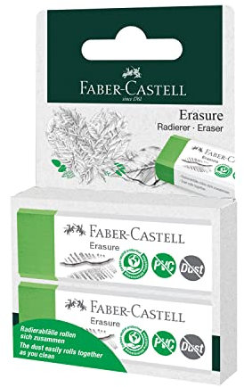 Faber-Castell 187251 - Radiergummi Erasure, PVC-frei, Dust-free, grün, zwei Radierer im Blister