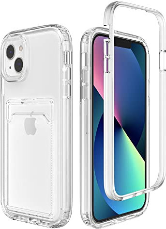 ZCDAYE Case for iPhone 13 with Card Holder, Clear Phone Case with Card Slot Protective Frame, TPU Slim Phone Cover Shockproof Man Women Cases for iPhone 13 (6.1 inches), Transparent