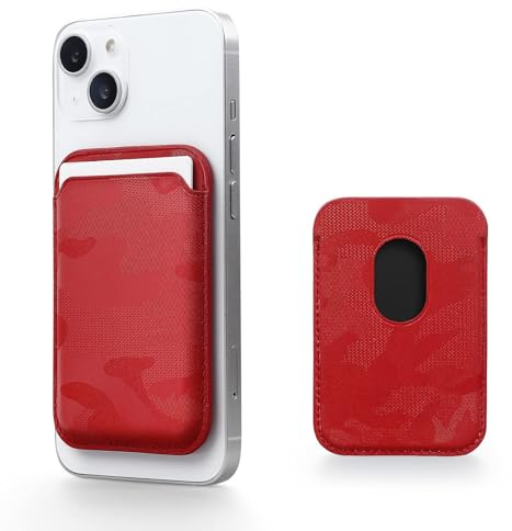 WALLFID für Magsafe Wallet Leder Stoffe iPhone 17/16/15/14/13/12 Pro/Max/Plus/Mini,mit Eisenring für alle Handyhüllen,RFID-Kartenhalter mit MagSafe Magnet(Tarnung rot)