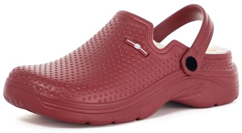 Eagsouni Sabots Fourrure Femme Homme Mules Chaussons Imperméables Chaussures de Jardin Lined Clogs Pantoufles Hiver, Rouge, 41 EU