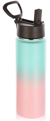 Volhoply 660ml Bouteilles D'eau en Acier Inoxydable avec Paille, Bouteille Isotherme Café Double Paroi avec Couvercle Sans BPA, Bottle Réutilisable en Métal Étanche pour Sport, enfant, Cadeaux