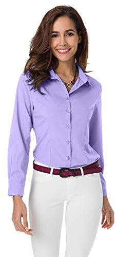 Atnlewhi Damen Bluse Hemd Basic Kent-Kragen Langarm Stretch Leisure Formelle Casual Business Arbeit Elegant Hemden