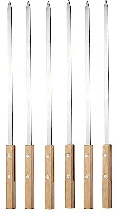 IMEEA 16.5in/42cm Flat Kebab Skewers 1 cm Wide BBQ Skewers Stainless Steel Flat Barbecue Skewers with Wooden Handle Metal Skewers, Set of 6