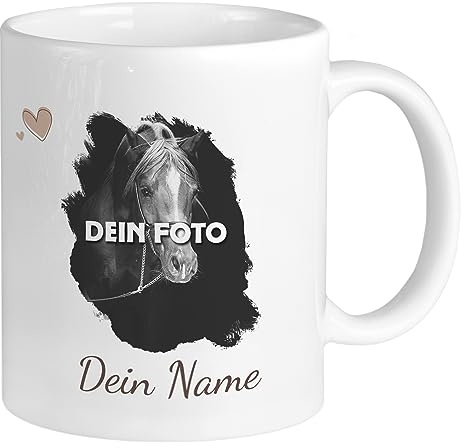 GRAZDesign Tasse Pferd mit Namen & Eigenes FOTO personalisiert | Pferdemotiv als Geschenk für Mädchen und Frauen, Pferdetasse Kinder Namenstasse Keramik 330ml