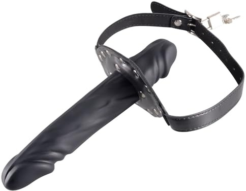 Offener Mundknebel mit Vorhängeschloss, SM Sexspielzeug für Erwachsene für Frauen, abschließbarer, realistischer Dildo mit Bondage-Lederriemen, Mundfesseln mit Schloss Bondage, schwarz