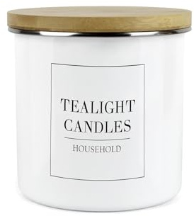 Purely Home Minimalist Range Tealights Candles Storage Canister - White Metal Enamel Kitchen and Bathroom Storage Container