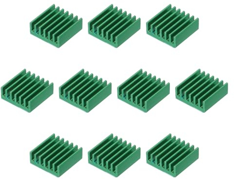 QUARKZMAN 10pz 14x14x6mm Dissipatore Alluminio Radiatore Calore Verde | Bacino Raffreddamento, con Termico Blu Sticker, per Chip CPU Potenza Transistor FET IC Potenza Amplificatore