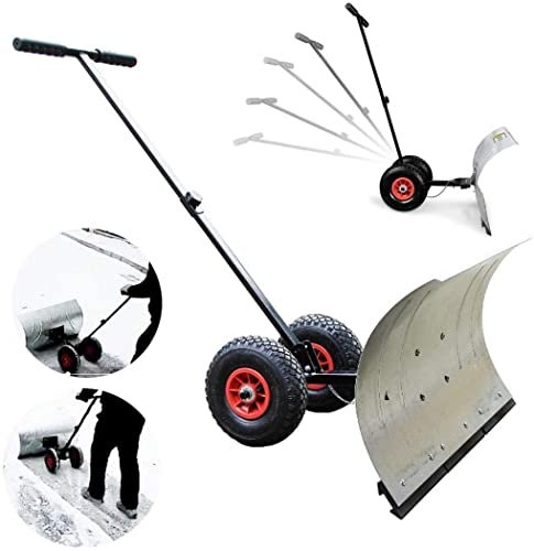 Pala da Neve con Ruote Pala da Neve con Ruote per Porta carraia Spingineve in Metallo Resistente con Altezza Regolabile Spazzaneve rotolante per rimozione Neve Passerelle Spazzanev