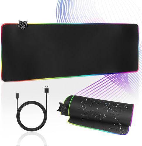 JZMATECH Tapis de Souris XXL Gaming, 800 x 300mm Tapis Souris XXL RGB Gamer, RGB Extended Tapis de Gaming Grand, 14 Modes d'éclairage, 7 Couleurs LED