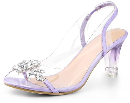 Allegra K Women's Clear Slingback Flower Rhinestone Peep Toe Heels Sandals | 2 3/4 inches Heels for Women, Comfortable Mid Heel, Summer Dress Shoes, Perfect for Party