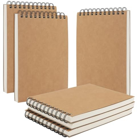 JIAYUET Skizzenbuch, A5, Spiralbindung, Hardcover, 50 Blatt/100 Seiten, Kraftpapier, Querformat, 120 g/m², Spiralbindung, Zeichenblöcke zum Malen, Reisenden, 6 Stück