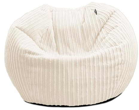 rucomfy Kids Slouchbag Beanbag Chair - Soft Corduroy - Ivory | Premium Supportive Pre-Filled Kids Beanbag Chair - Durable Fabric Ergonomic Seat - Machine Washable - 60x80cm