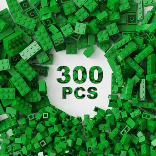 300 Mattoni da Costruzione Classici, Mattoni Verdi Sfusi, Compatibili con Parti e Pezzi Lego, Giocattoli Creativi per Ragazzi e Ragazze di età 3 4 5 6 7 8 9 10 anni (Verde, 300 Pezzi)