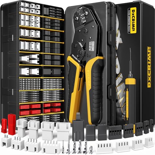 DxCRIMP Juego de conectores de herramientas de crimpado, Kit de Crimpadora JST-XH 2.5mm/Dupont 2.54mm con 23 types connector, 0,03-0,5mm²(30-20AWG) JST crimpadora,Para serie JST,KF2510,Dupont,Molex