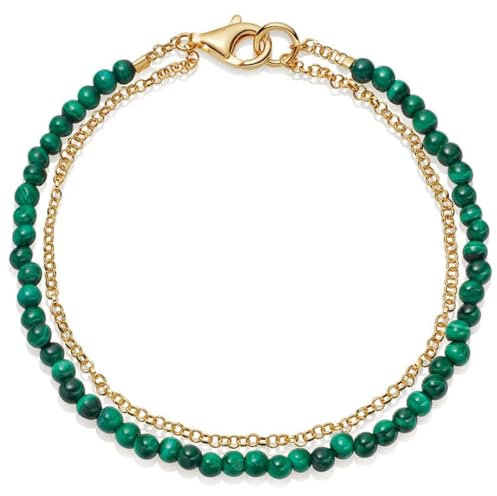 Wickelarmbänder, Handgefertigt, 19 Cm, Natürlicher Grüner Malachit, Geflochtenes Strandarmband, 3 Mm Goldkette, Armbänder, Schmuck Für Frauen, Geburtstag, Valentinstag – Wie Abgebildet – 15 Cm