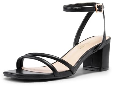 DREAM PAIRS Women's Chunky Strappy Heels Square Open Toe Ankle Buckle Low Heels Sandals for Daily Wedding Party Dress,Size 5.5,Black-Pu,SDHS2496W