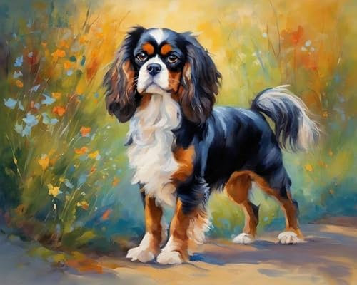 ZMHZMY Malen nach Zahlen Erwachsene,Cavalier King Charles Spaniel DIY Handgemalt Ölgemälde Kits auf Leinwand Geschenk für Weihnachten Geburtstag Home Haus Deko,40x50cm