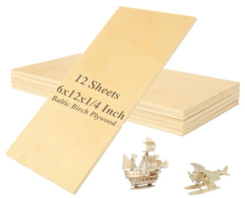 SHUESS Paquete de 12 hojas de madera contrachapada de abedul báltico de 12 x 6 x 1/4 de 6 mm, hojas de madera contrachapada de 1/4 para corte láser, modelos arquitectónicos, pintura de dibujo, grabado