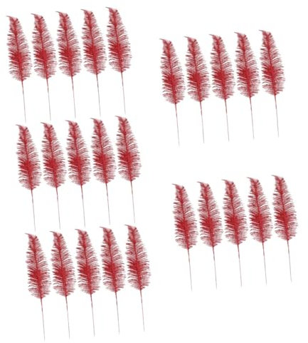 PRETYZOOM 25 Pz Foglie Simulate Lascia Oggetti Di Scena Foglie Imitate Plettri Di Fiori Glitterati Rami Scintillanti Di Agrifoglio Glitterate Stelo Fogliare Artificiale Rosso Plastica