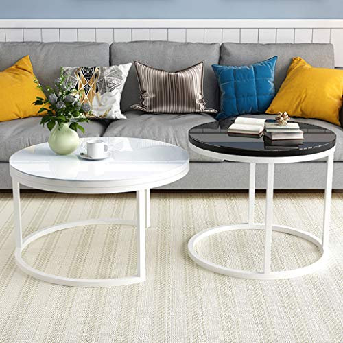 MPFYRCOJ Moderne runde Säulentische, Satztische für Zuhause und Büro, Wohnzimmer, Lobby, Rezeption, Metallrahmen aus gehärtetem Glas, Klein (Schwarz) + Groß (Weiß)