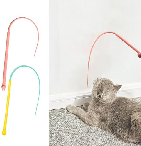 Aizuoni 2 Stück Katzenangel Lang, Silikon Teaser-zauberstab Für Katzen, Interaktives Katzenstab Katzenspielzeug, Weicher Teaser-Zauberstab Für Den Heimkäfig, Tragbares Haustierspielzeug Zum Erkunden