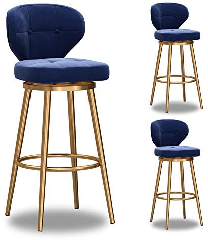 Barhocker mit Drehgelenk aus blauem Samt mit Rückenlehne und goldfarbenem Sockel, moderne Thekenhöhe, Barstühle für Zuhause, Küche und Restaurants