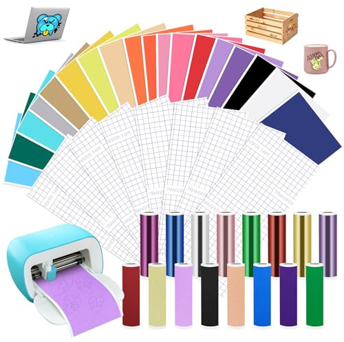 34 fogli 14 x 30,5 cm Smart Vinyl Permanent Cricut Joy con 8 plotter pellicola di trasferimento glitter cromo lucido vinile autoadesivo per cellulare fai da te laptop