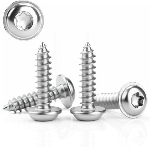 Lot de 80 vis à tête bombée en acier inoxydable M4 x 16 mm - Vis à tête bombée en bois - Vis à tête plate avec disque - 304 vis autotaraudeuses Torx A2 V2A entièrement filetées (argenté)