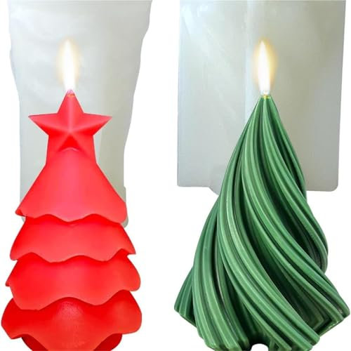 2 PCS 3D Moule de Bougie d'Arbre de Noël Moules en Silicone for la Fabrication de Bougies Moules à Savon en Silicone de Sapin de Noël, Silicone de Forme de Noël, Moule en Silicone de Bougie for Savon