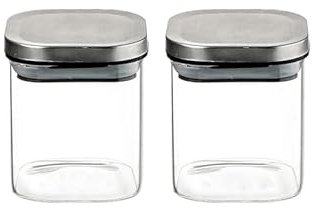 Wintem Set 2 Barattoli in Vetro Borosilicato 350ml - Coperchio in Acciaio Inox e Chiusura Ermetica in Silicone - Resiste a Temperature da -20°C a +150°C - Dimensioni Compatte 8x8,5x8 cm - Resistenti