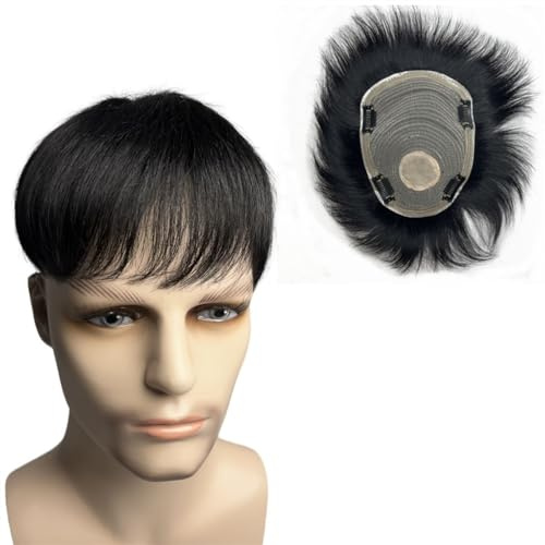 Toupet für Männer Natürliches menschliches Haar-Toupet mit 4 Clips auf kurzen Haaren Herrenperücke männliche Stücke for Männer Glatze 100 % Ersatzsystem Prothese Haarteile für Herren(15x20cm)