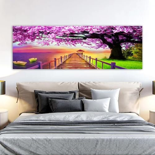 lianyibo Baumbrücke Boot Poster und Drucke Nordische Landschaftsbilder Leinwandmalerei Wandkunst für Wohnzimmer Heimdekoration 50x150cm Rahmenlos