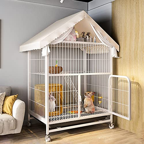 OOMRNV Kaninchenkäfig – Kaninchenkäfige für den Innenbereich, großer Kaninchenkäfig mit 2 Ebenen und tiefen, ausziehbaren Tabletts für Meerschweinchen, Kaninchenwelpen,78 * 55 * 140cm