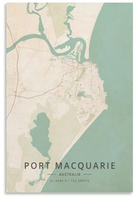 LZTEN Poster con mappa dell'Australia di Port Macquarie, stampa vintage, decorazione artistica da parete, poster per famiglie, bar, ristorante, garage, caffetteria, cartello artistico, idea regalo, 60