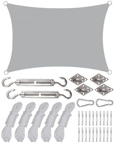 Sun Shade Sail, 3x4M Rectangular UV Protection Awning, Sun Shade Sail Waterproof, UV Protection, Breathable, Strong Wind Resistance Awning for Garden, Patio, Pergola (Gray)