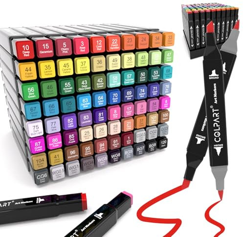 colpart 80 Colors Alcohol Markers Brush Tip Dual Tip Art Markers for Kids Marker Pens with Pen Holder and Carry Bag for Adult Coloring Painting Supplies for Painting, Coloring, Sketching and Drawing