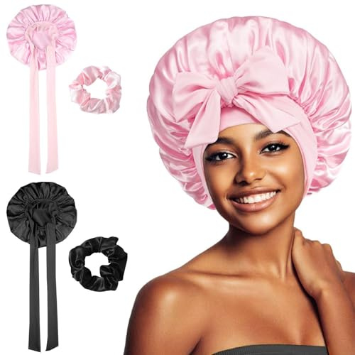Morceaux De Capuchon De Cheveux Coloré, 2 Morceaux Avec De Grands Cheveux Intestinaux, Pack De Nuit Simple, Bonnet De Soins Capillaires Classiques, Accessoires De Coiffure