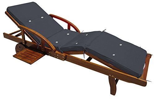 Casaria® Sonnenliege Holz Klappbar inkl. Auflage 160kg Belastbar Fuß- und Rückenteil Räder Ablage Garten Balkon Terrasse Liege 200cm Anthrazit Akazie