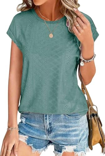SOADKP Damtoppar sommartoppar eleganta kortärmade t-shirts spets casual blus tunika, XL