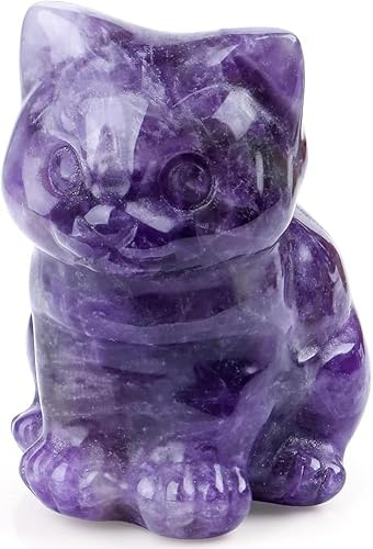 Sahoottie Amethyst Crystal Cat Figurine,Cats Ornaments for Cat Lovers Healing Crystals Gifts Min Lucky Cats for Women Men Christmas Cute Kitten Statue Purple Ornament for Home Office Desk Decor 1.5