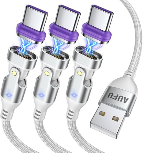 AUFU 18W Magnet Ladekabel USB C [1M/2M/2M], 16PIN Flach Ladekabel Magntisch USB C Kabel Magnetisch für Galaxy S23/Tablet/Handy (Weiß)