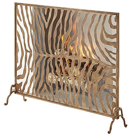 KOIAMVZW Parascintille Dorato a Pannello Singolo per caminetto/stufe/Griglie, Copertura parascintille con Motivo zebrato per la Protezione degli Animali Domestici dei Bambini Decoration