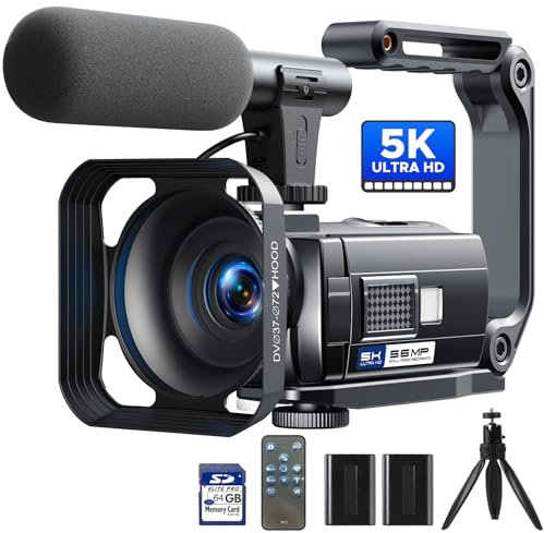 Camcorder Video Camera 5K, 56MP Vlogging Camera for Youtube, WiFi 3 270° Rotatable Touchscreen Webcam Night Vision Camcorder with 64GB SD Card, Remote, 2 Batteries, Microphone, Tripod, Stabilizer