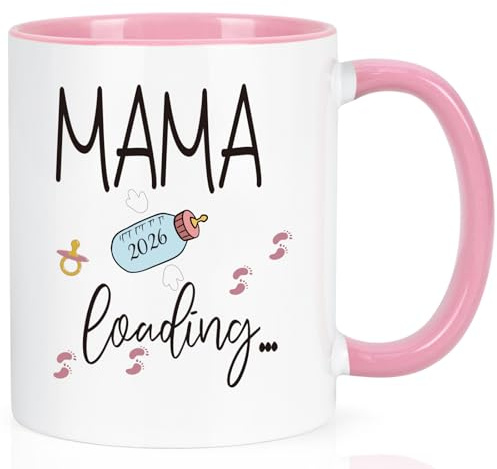 Joymaking Kaffeetasse Schwangerschaft Geschenk für werdende Mütter - Mama Loading 2026 - werdende Mama Geschenk für schwangere Frauen, 320ml Rosa