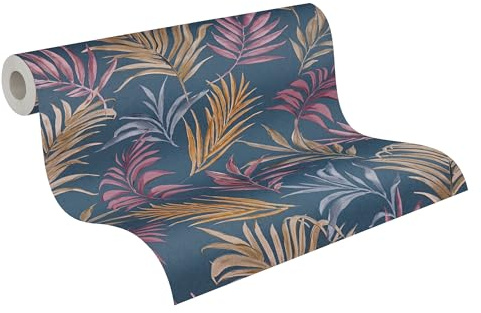 livingwalls papier peint intissé à motif de feuilles bleu, rouge, jaune et violet – papier peint jungle exotique 10,05 m x 0,53 m de COSMOPOLITAN – 791085