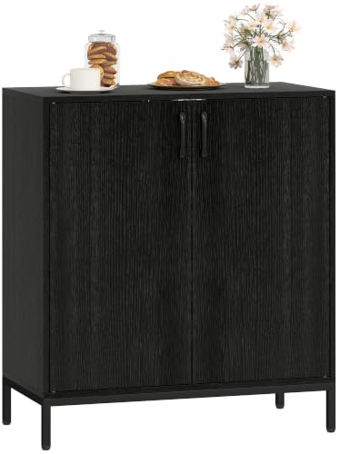 HOMCOM Aparador para Salón con 2 Puertas Base Elevada 80x40x90 cm Negro | Aparador de Cocina Moderno, Armario Cocina, Estante Ajustable, Comedor, Pasillo, Dormitorio
